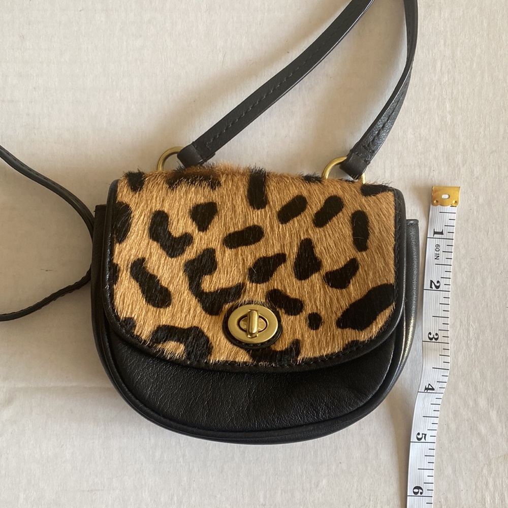 Coach mini purse black leather and cowhide leopard print